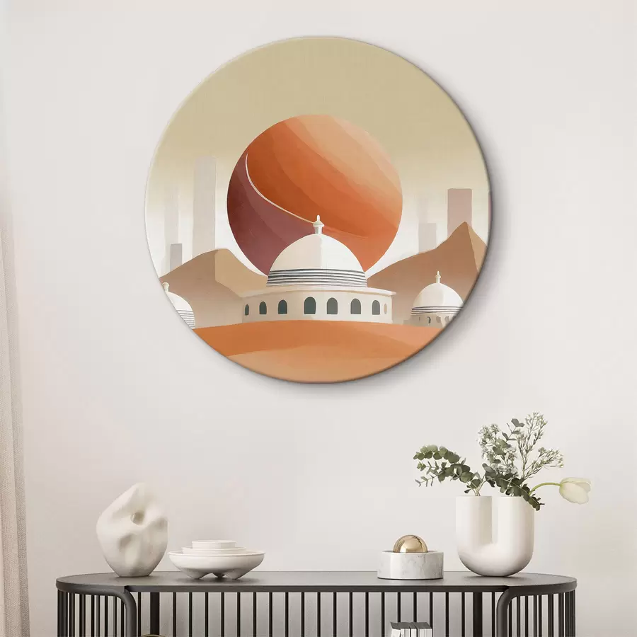 Wandbilder Wüstenlandschaft mit Gebäuden und einem großen roten Ball r37817