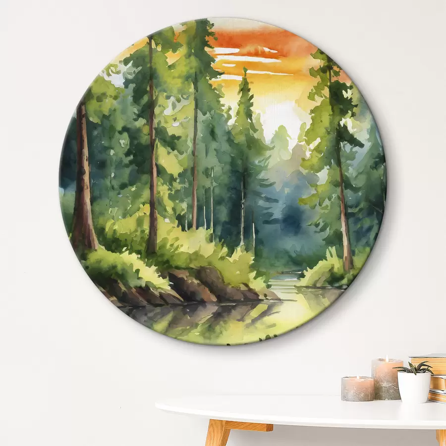 Wandbilder Friedlicher Wald in der Nähe eines ruhigen Flusses r37948