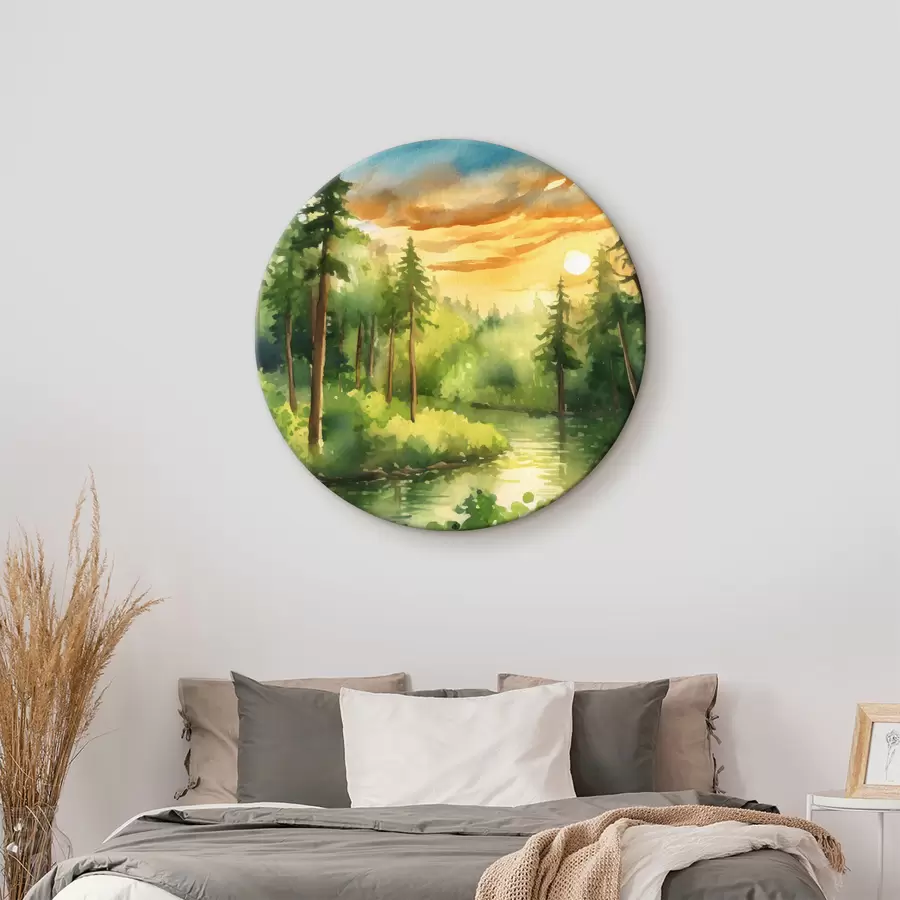 Wandbilder Friedlicher Wald in der Nähe eines ruhigen Flusses r37950