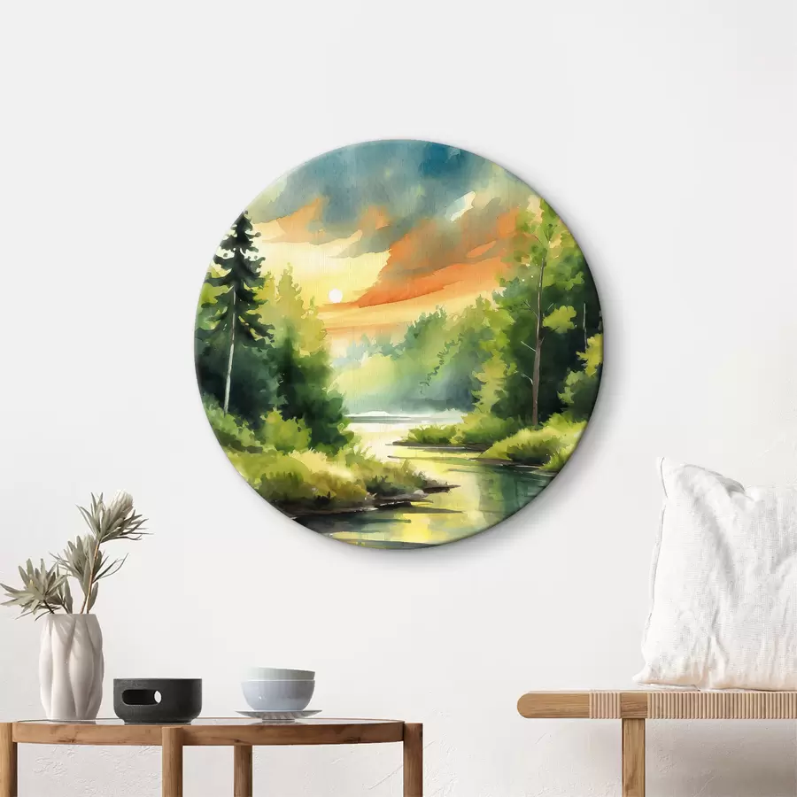 Wandbilder Friedlicher Wald in der Nähe eines ruhigen Flusses r37953