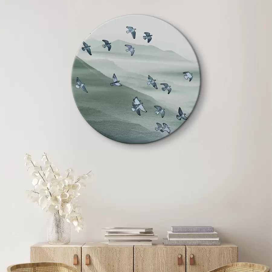 Wandbilder Ein Vogelschwarm fliegt über die Berge r38069