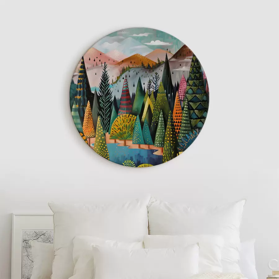 Wandbilder Ein Gemälde mit Bäumen und einem Fluss r38157