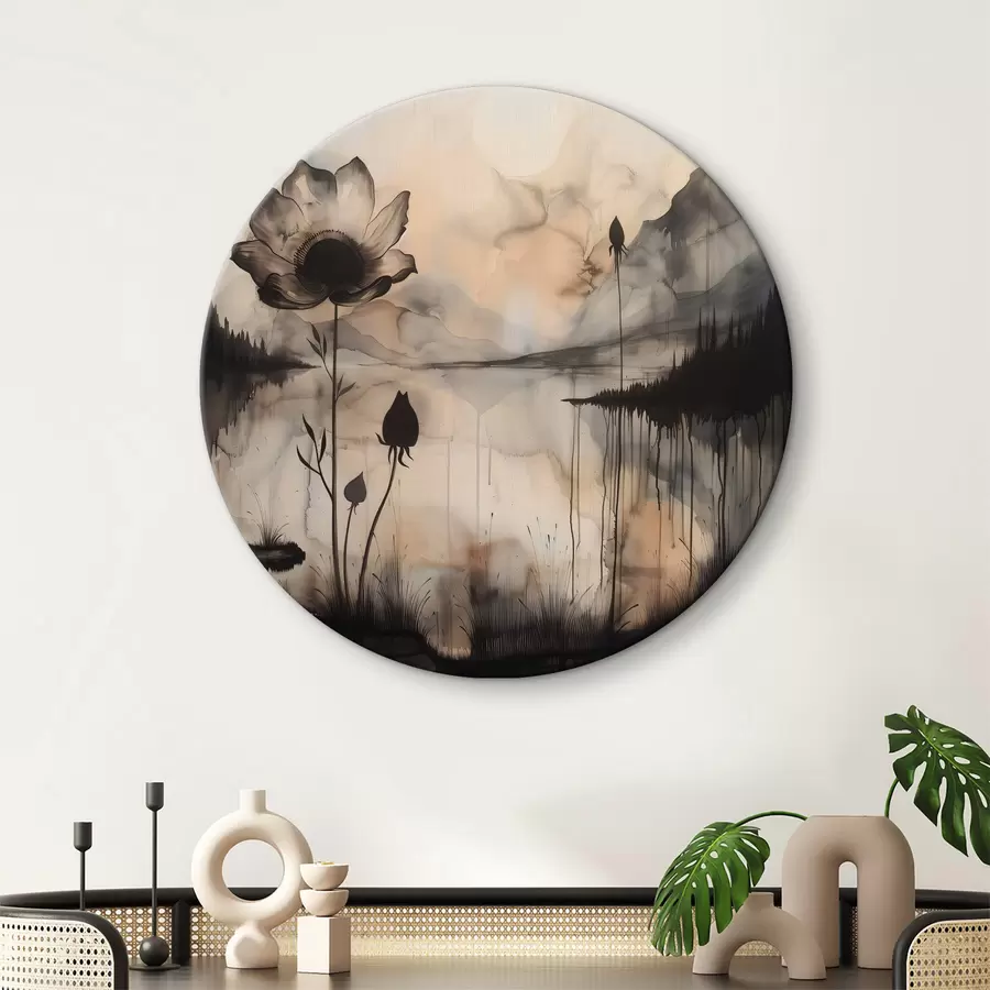 Wandbilder Ein Gemälde mit einer Blume und einem See r38161