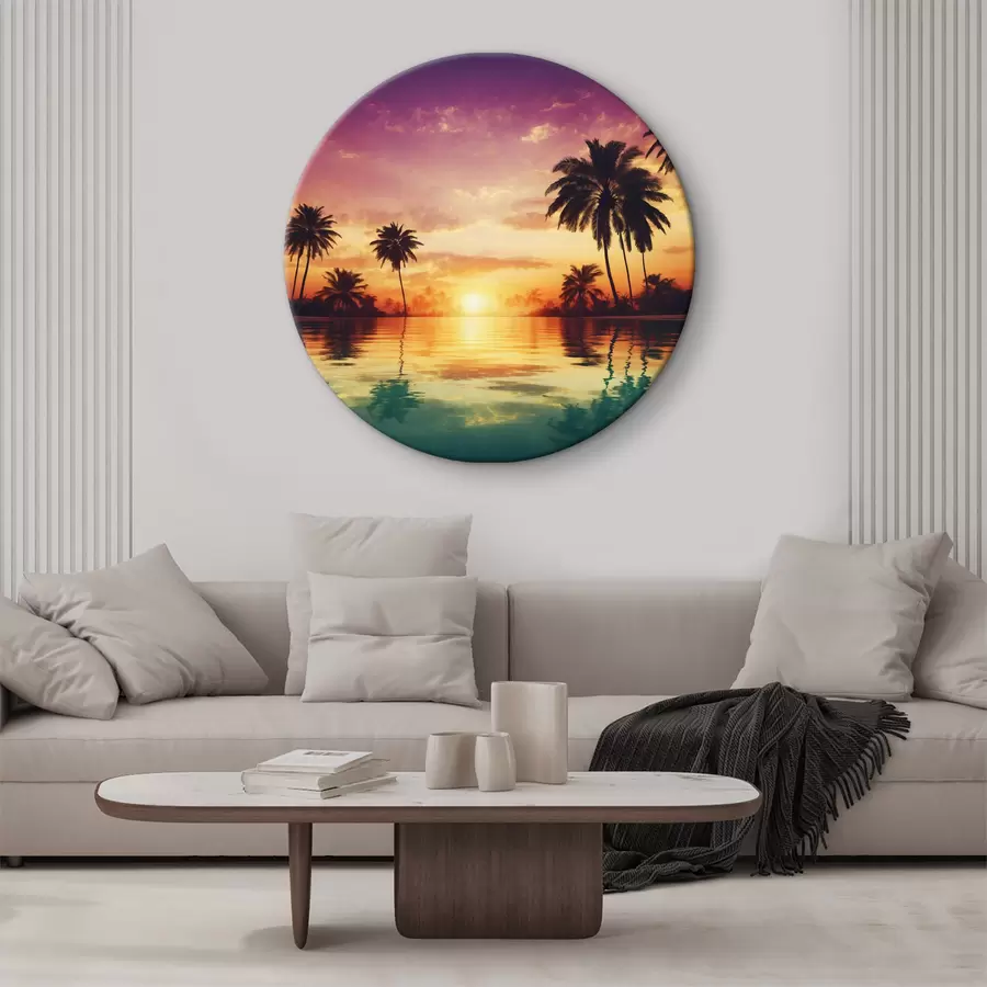 Wandbilder Sonnenuntergang über einem Stausee mit Palmen r38183