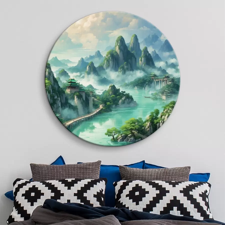 Wandbilder Fluss mit Brücke und Gebäuden r38184