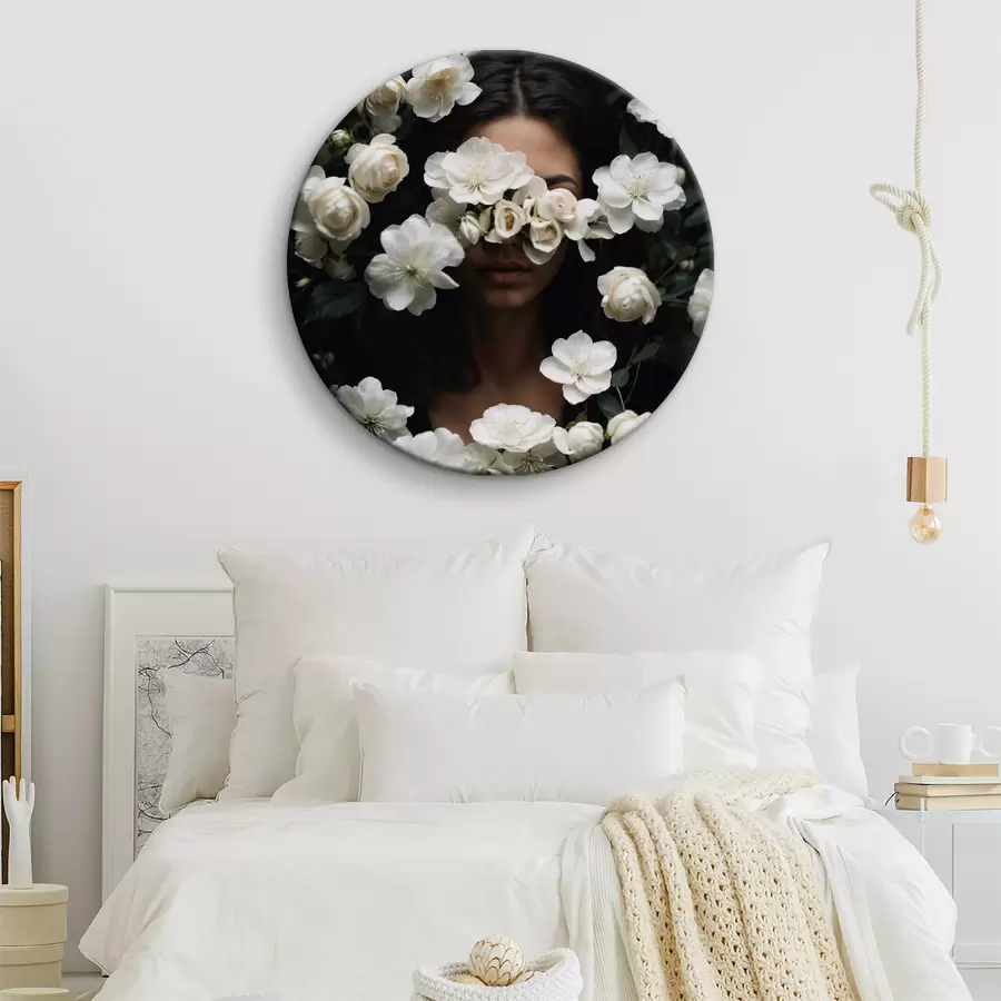Wandbilder Frau versteckt ihr Gesicht hinter weißen Blumen r38194