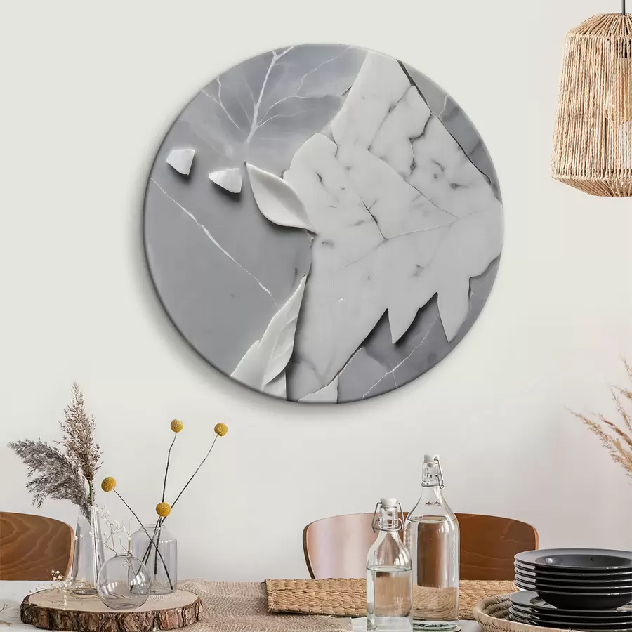 Wandbilder Oberfläche aus weißem und grauem Marmor mit Blättern r38272