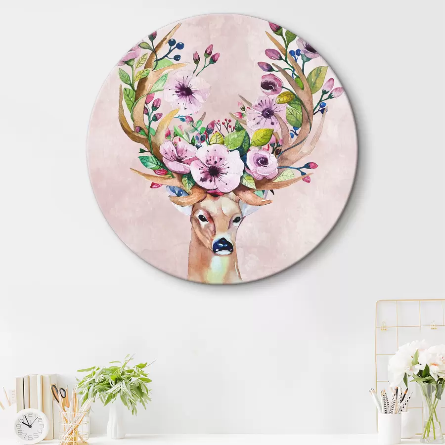Wandbilder Aquarell eines Hirsches mit Blumen am Geweih r38331