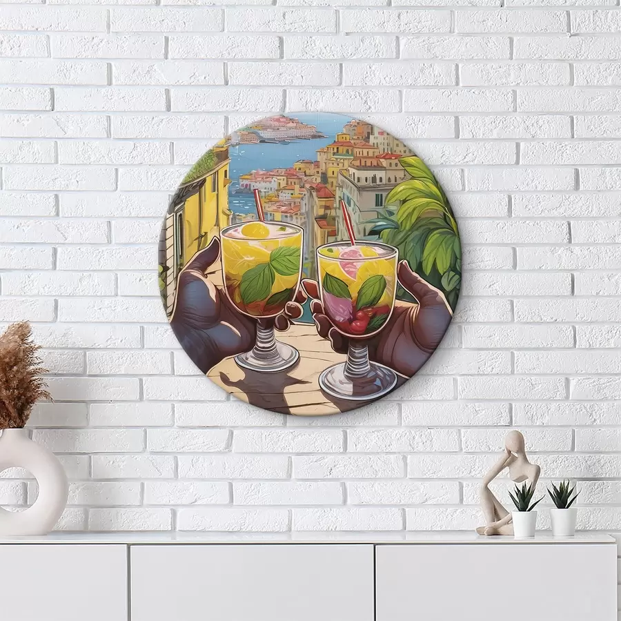 Wandbilder Ein Paar Hände hält Gläser mit Früchten und Blättern. r38405