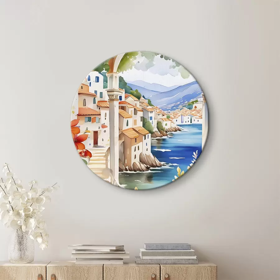 Wandbilder Bild einer Stadt mit einem Fluss und Blumen r38406