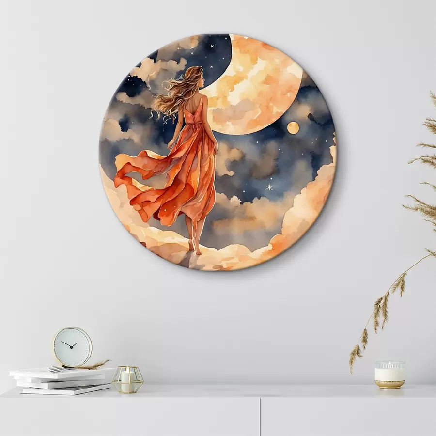 Wandbilder Frau im Kleid geht auf einer Wolke r38440