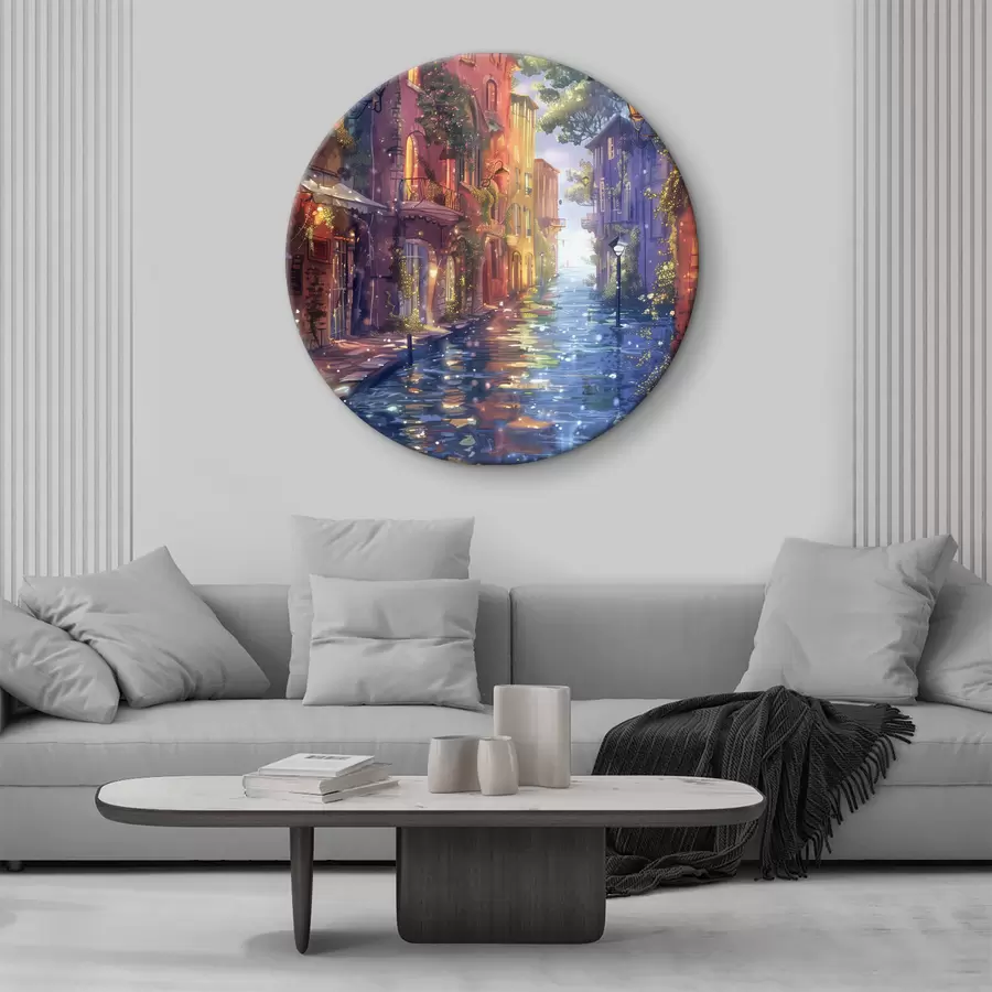 Wandbilder Wasserstraße mit Gebäuden und Bäumen r38450