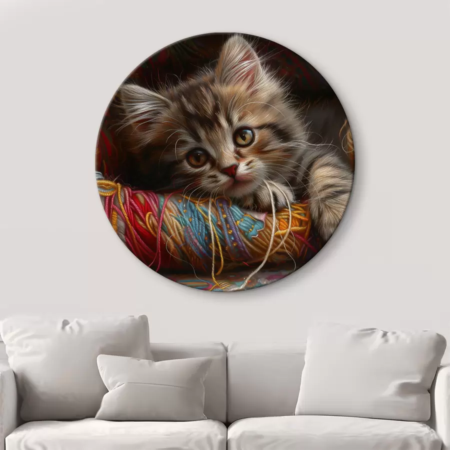 Wandbilder Eine Katze, die auf einem Wollknäuel liegt r38465