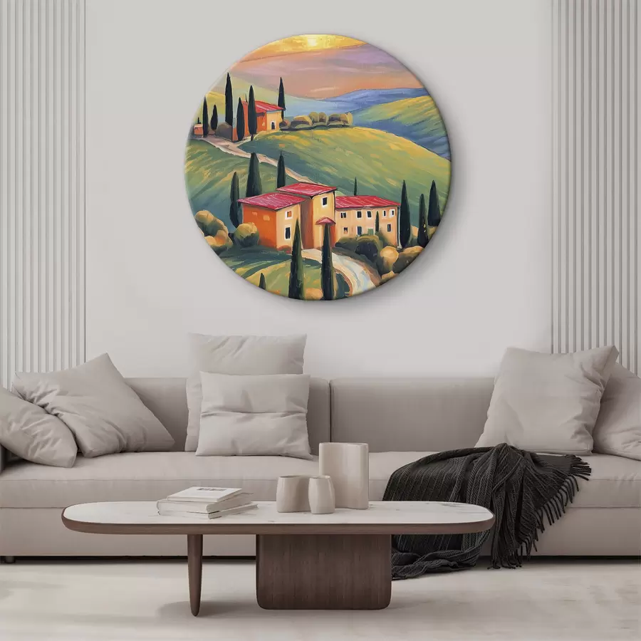 Fototapete Landschaften der Toskana, Italien, Acrylbilder, alte Häuser, Felder, Sommer r38488