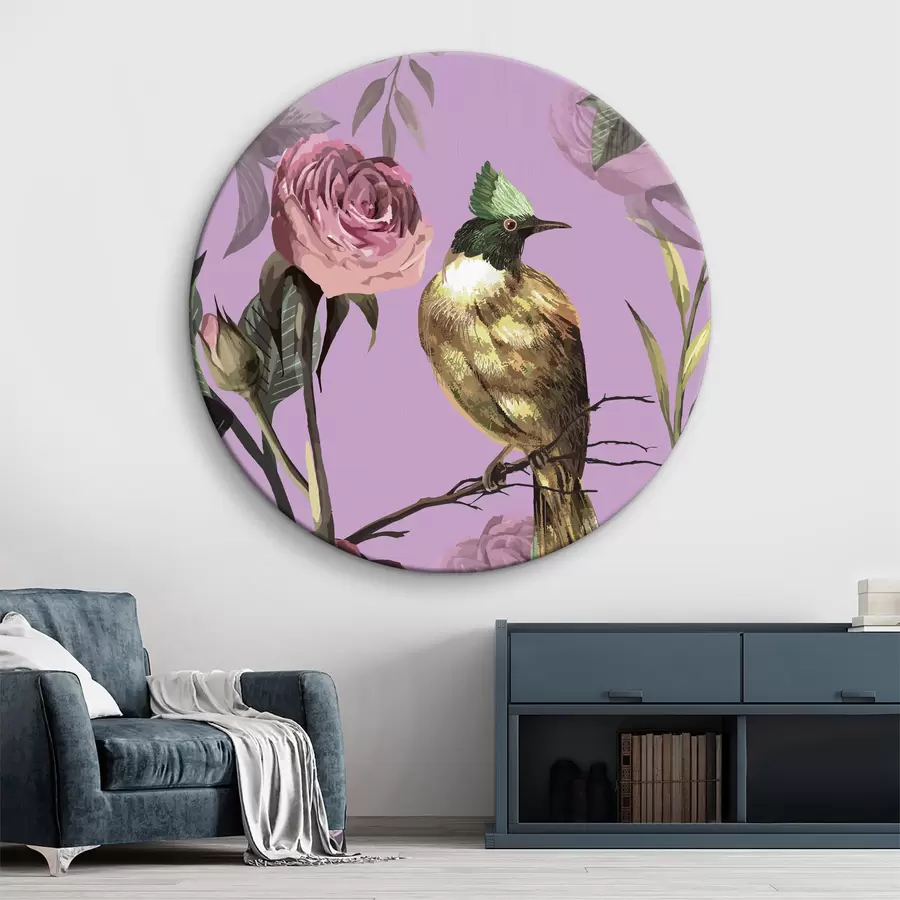 Wandbilder Vogel auf einem Ast mit Blumen r38564