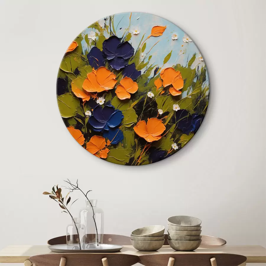 Wandbilder Ein Gemälde mit Blumen und Blättern r38582