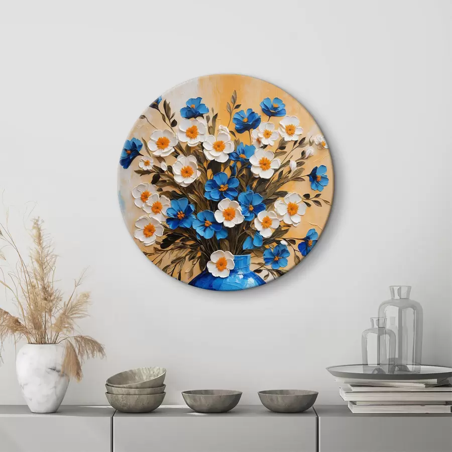 Wandbilder Blumen in einer blauen Vase auf einem abstrakten Hintergrund r38584