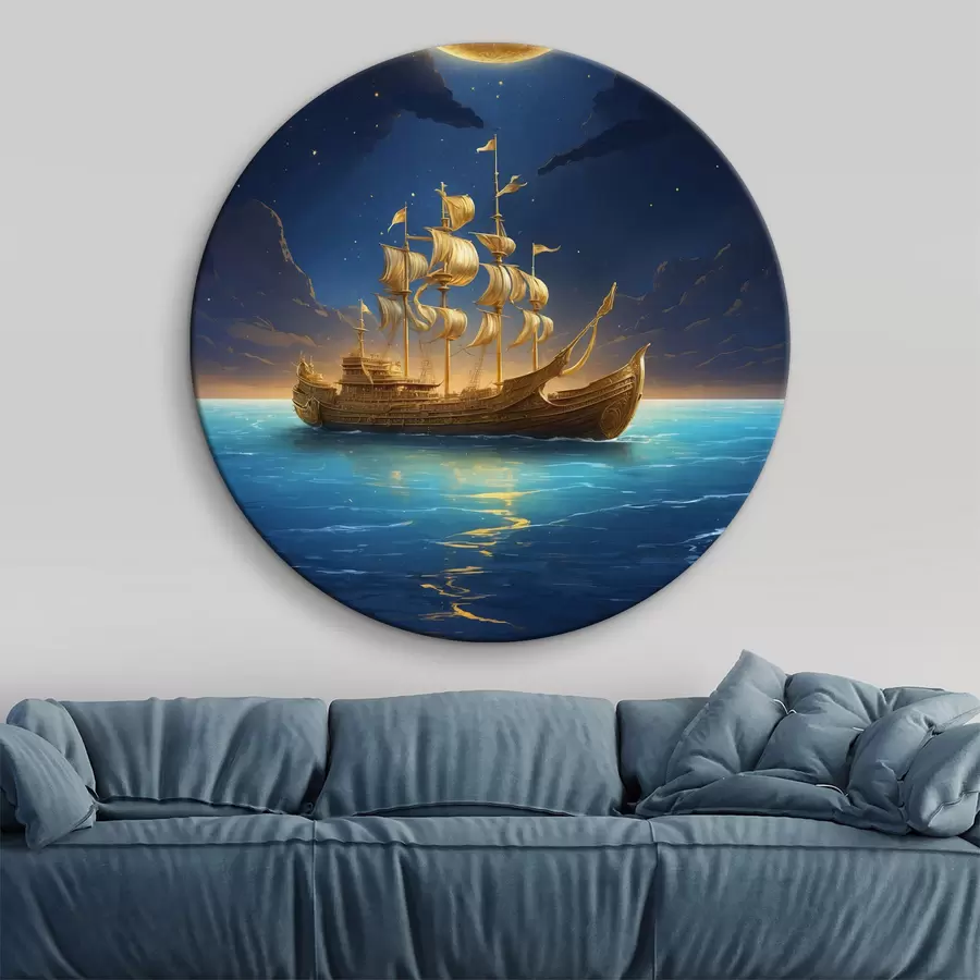 Wandbilder Boot auf dem Wasser mit dem Mond im Hintergrund r38587