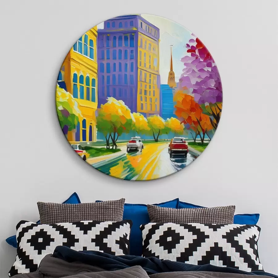 Wandbilder Bild einer Stadtstraße mit Autos und Bäumen r38657