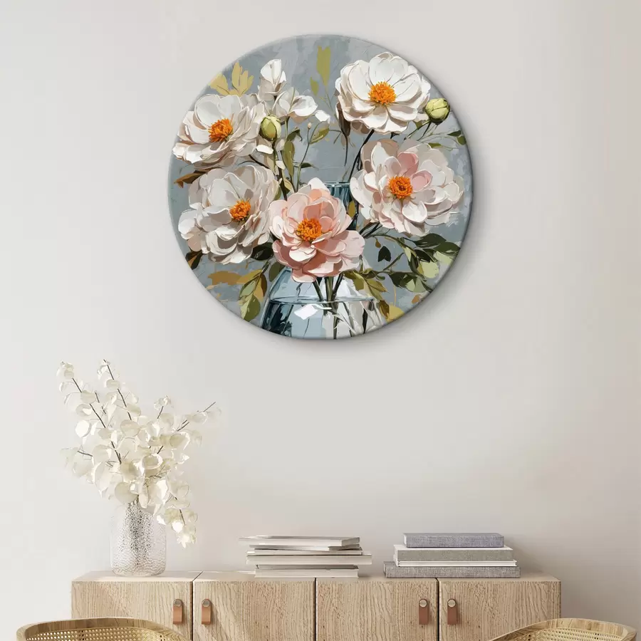 Wandbilder Weiße Blumen in einer transparenten Vase r39850