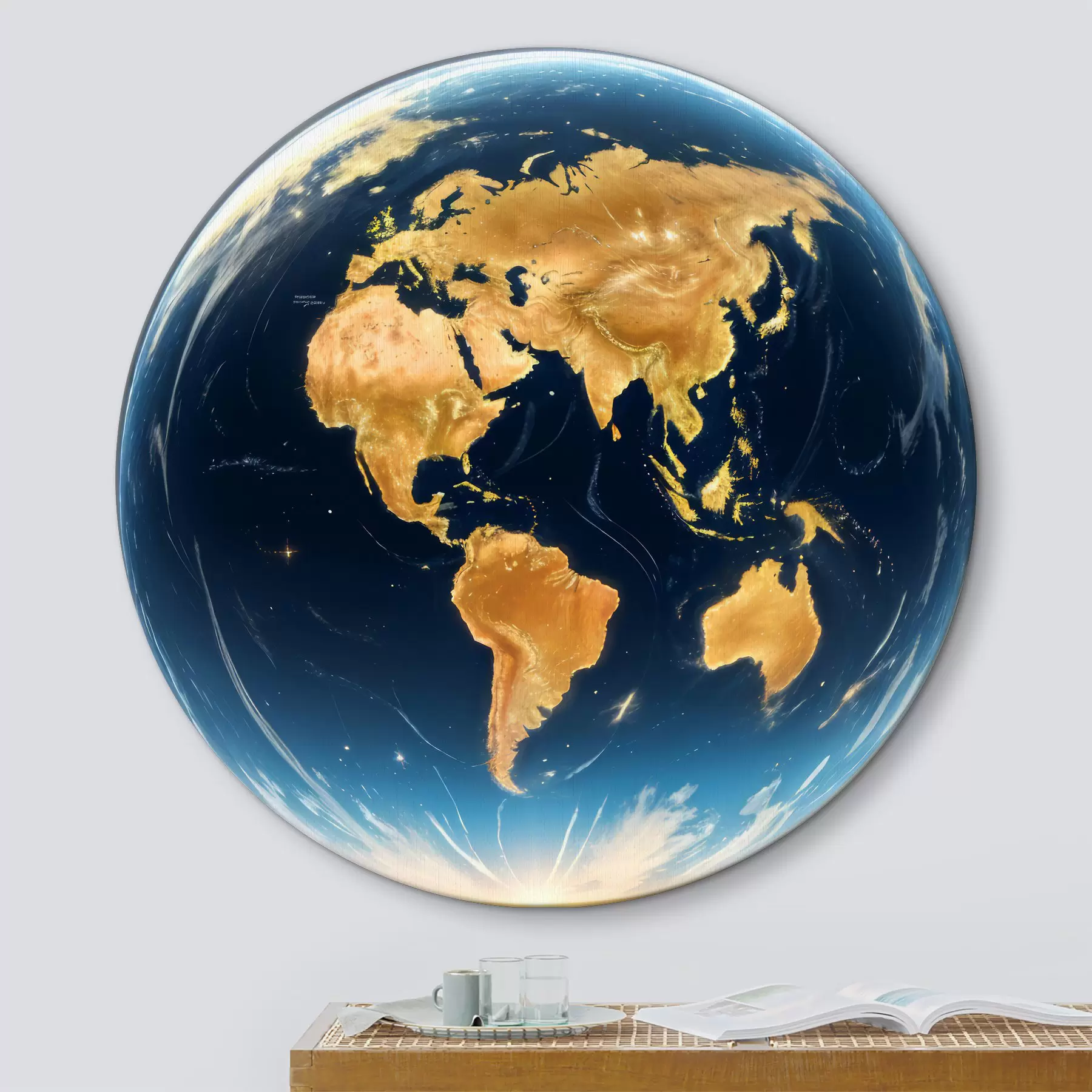 Wandbilder Ein detailliertes, fotorealistisches Bild des Planeten Erde, der in einer Weltraumlandschaft schwebt r40178