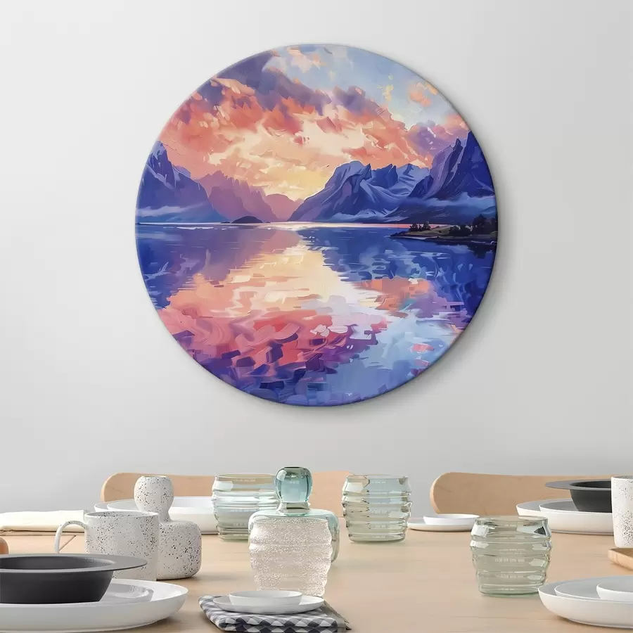 Wandbilder Sonnenuntergang in den Bergen, Fluss, Acrylfarbe r40305