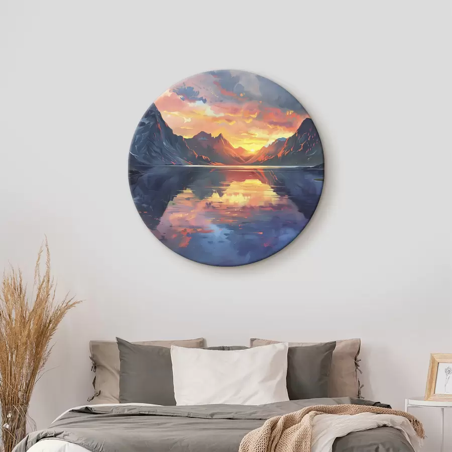 Wandbilder Sonnenuntergang in den Bergen, Fluss, Naturlandschaften, Acrylfarbe r40306