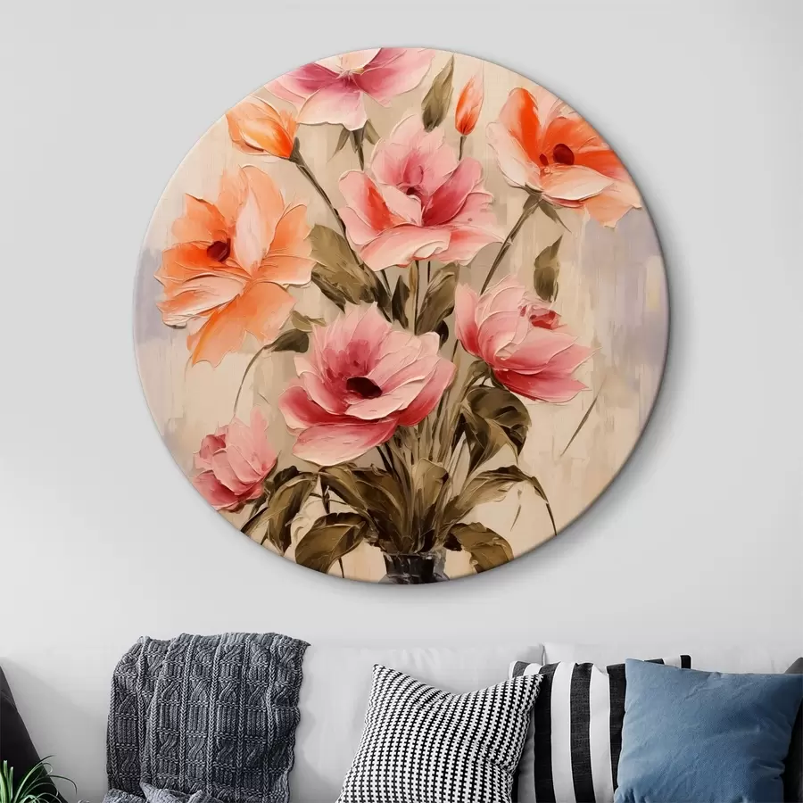 Wandbilder Ein Strauß Mohnblumen in einer Vase, rot, rosa, orange, grau und beige r40499