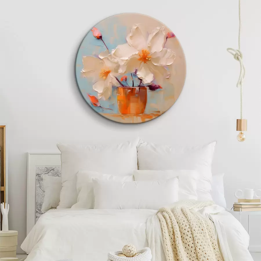 Wandbilder Narzissen in einer Vase, weiß, orange, beige, blau r40520