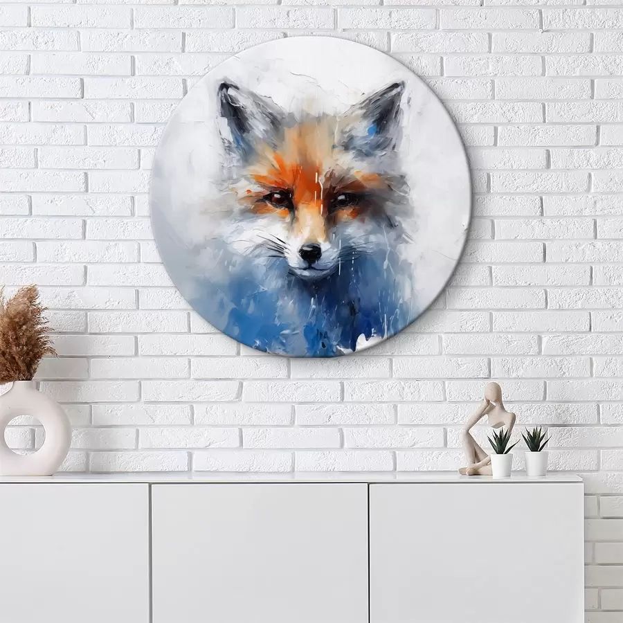 Wandbilder Abstraktes Porträt eines Fuchses mit blauen Farbspritzern r40524