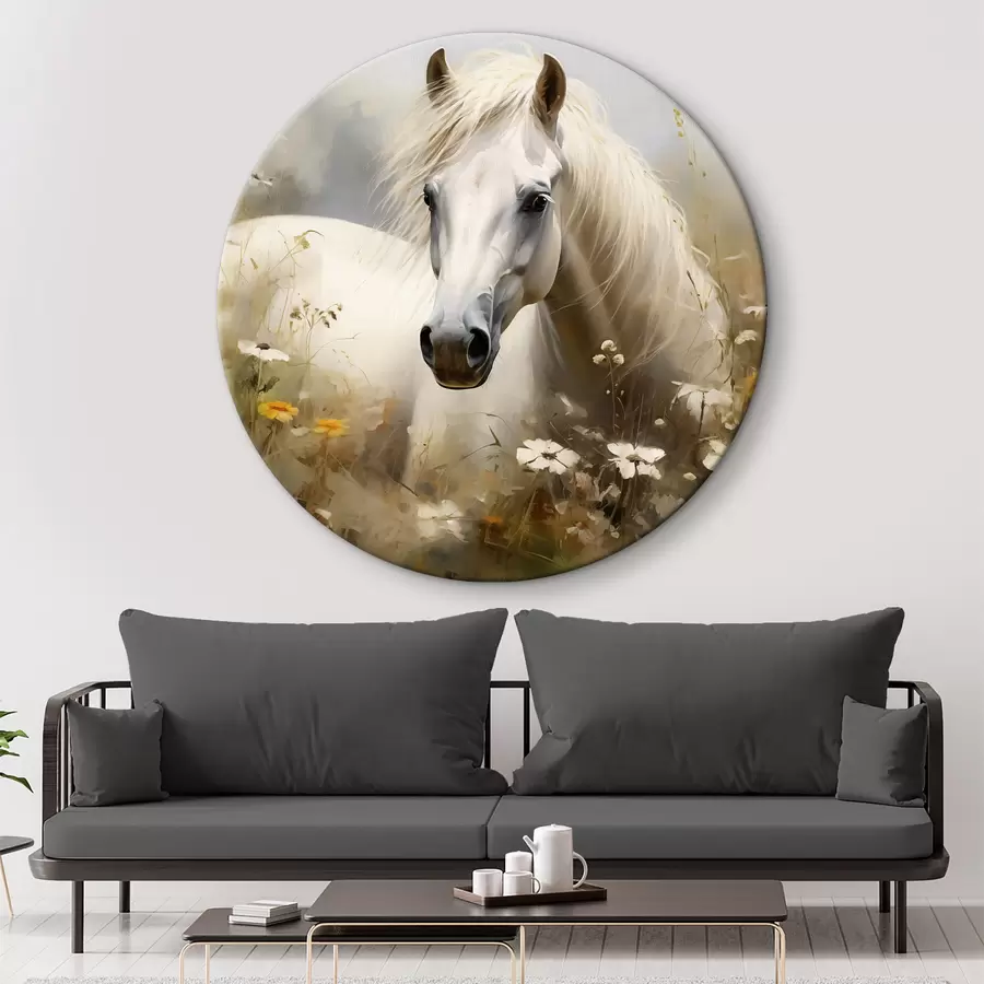 Wandbilder Weißes Pferd im Gras zwischen Gänseblümchen r40533