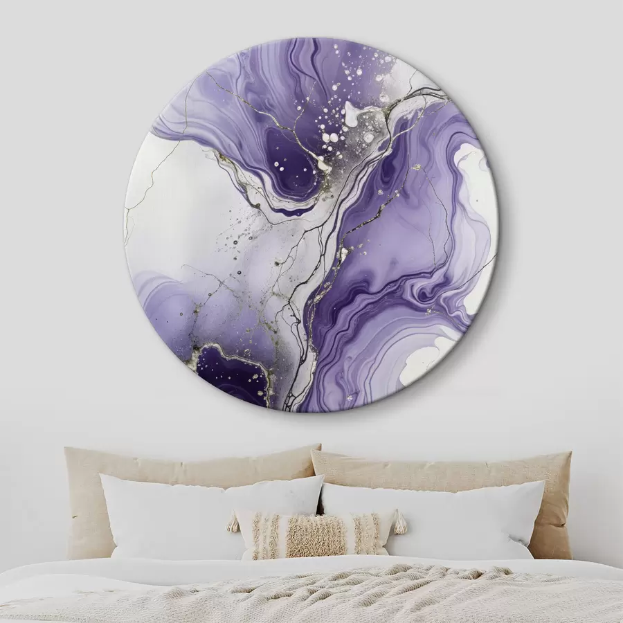 Wandbilder Abstrakte, fließende Kunstkomposition, gedruckt mit wirbelnder lila, weißer und grauer Tinte r40566