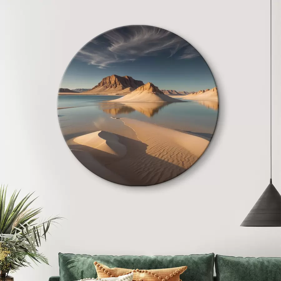 Wandbilder Eine weite Wüstenlandschaft mit hohen Felsformationen, die sich im seichten Wasser spiegeln r40568