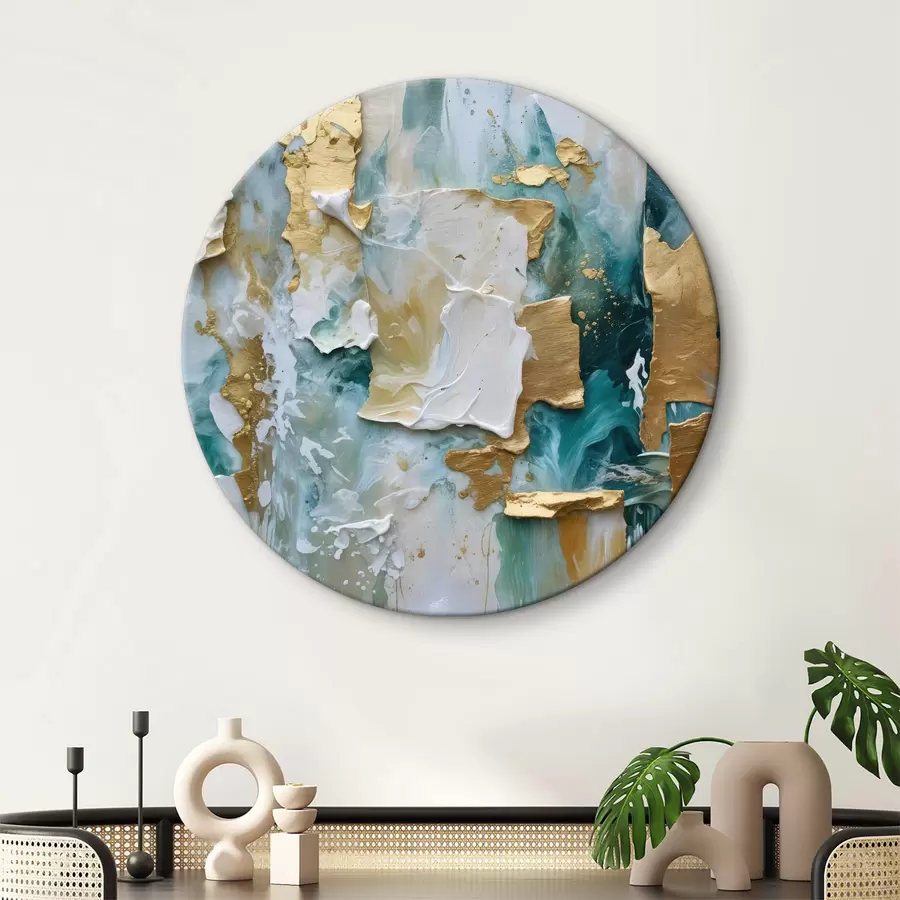 Wandbilder Abblätternde Farbe mit Schichten aus Weiß, Blau und Gelb ergibt einen abstrakten, strukturierten Druck r40577