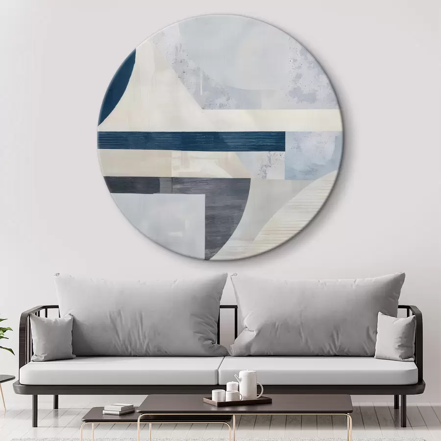 Wandbilder Minimalistische Abstraktion mit geometrischen Formen und Texturen in Blau-, Grau- und Weiß-Tönen r40596