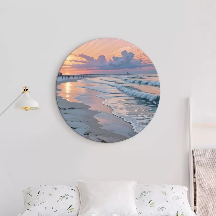 Wandbilder Ruhige Szene am Strand bei Sonnenuntergang, mit sanften Wellen, die an den Sandstrand schlagen r40606