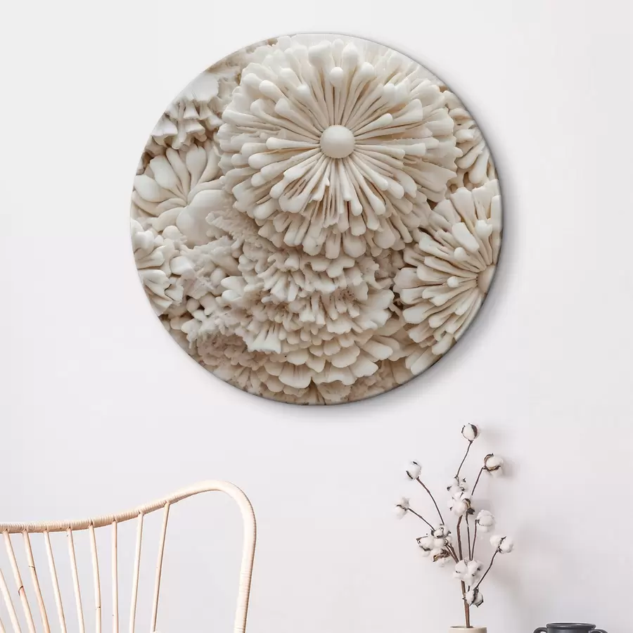 Wandbilder Eine Nahaufnahme einer Ansammlung zarter, cremefarbener korallenartiger Strukturen, die einen weichen, strukturierten Druck erzeugen r40614