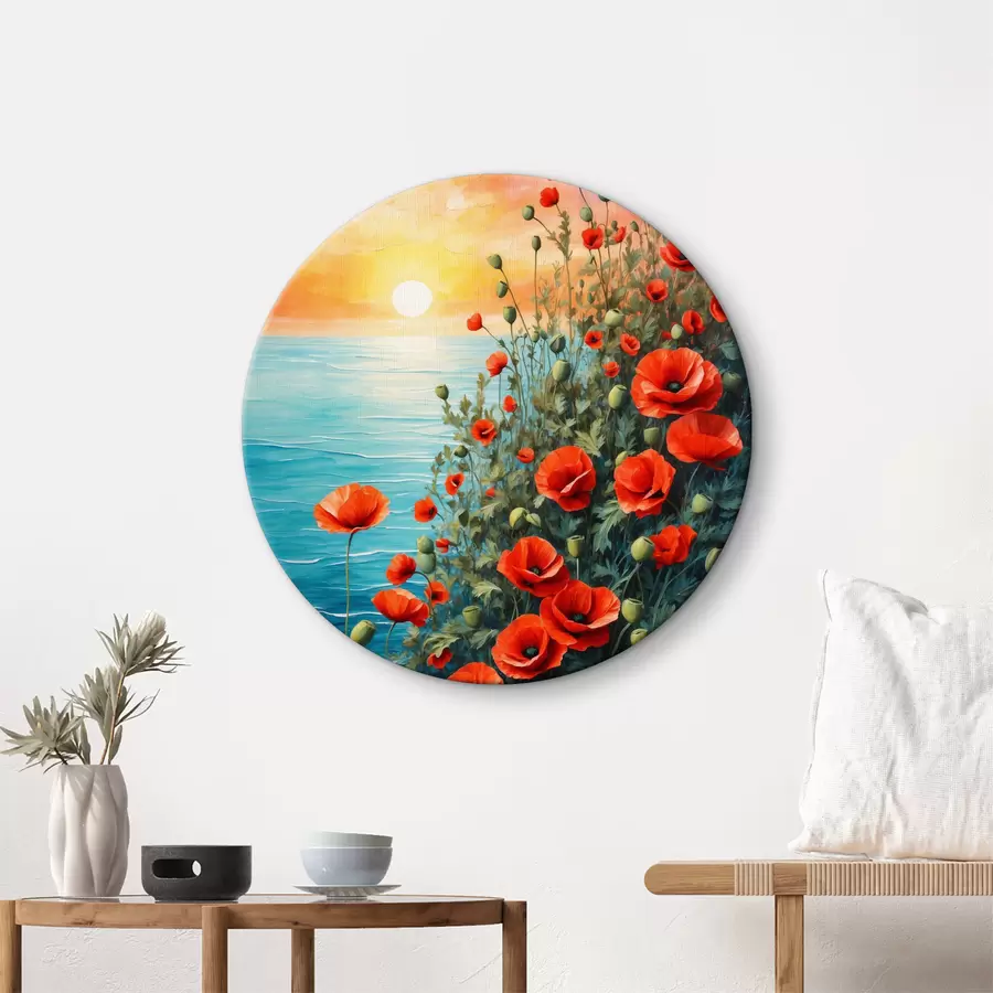 Wandbilder Blühende Mohnblumen vor dem Hintergrund des Meeres r40637