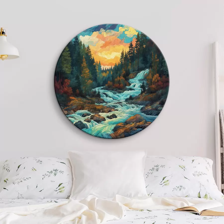 Wandbilder Fichtenwald und vielfarbiger Himmel r40639