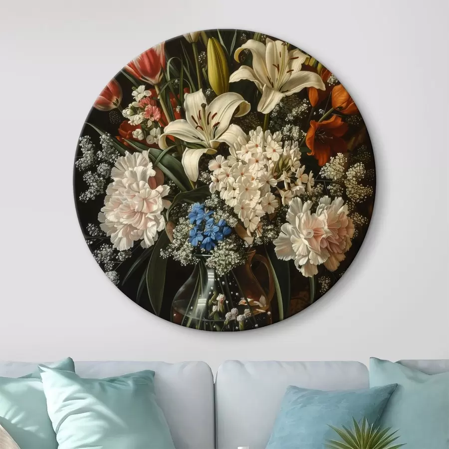 Wandbilder Barockes Stillleben mit einer Vase gefüllt mit Tulpen, Nelken und Hyazinthen, Nachahmung eines Ölgemäldes r40659