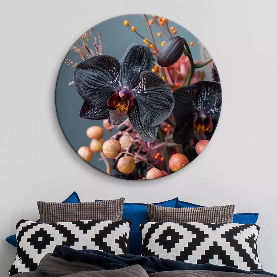 Wandbilder Elegantes Blumenarrangement mit schwarzer Orchidee und anderen Pflanzen r40662
