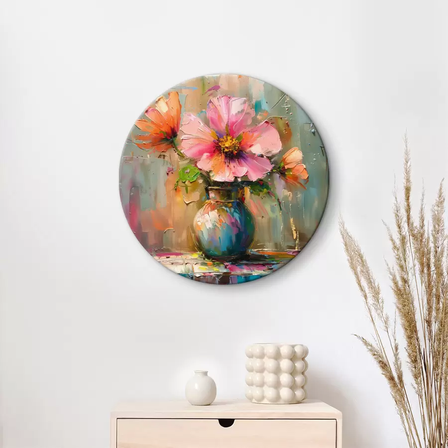 Wandbilder Bunte Blume in einer Vase mit großen Pinselstrichen aus Ölfarbe r40664