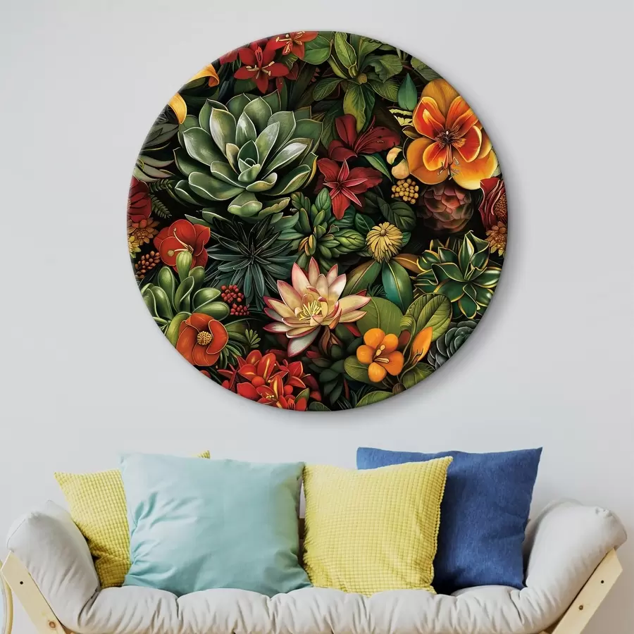 Wandbilder Üppiger Garten mit Sukkulenten und tropischen Blumen r40666