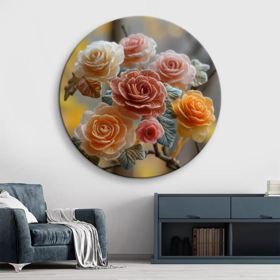 Wandbilder Ein flauschig gestrickter Rosenstrauß im handgefertigten Stil r40673