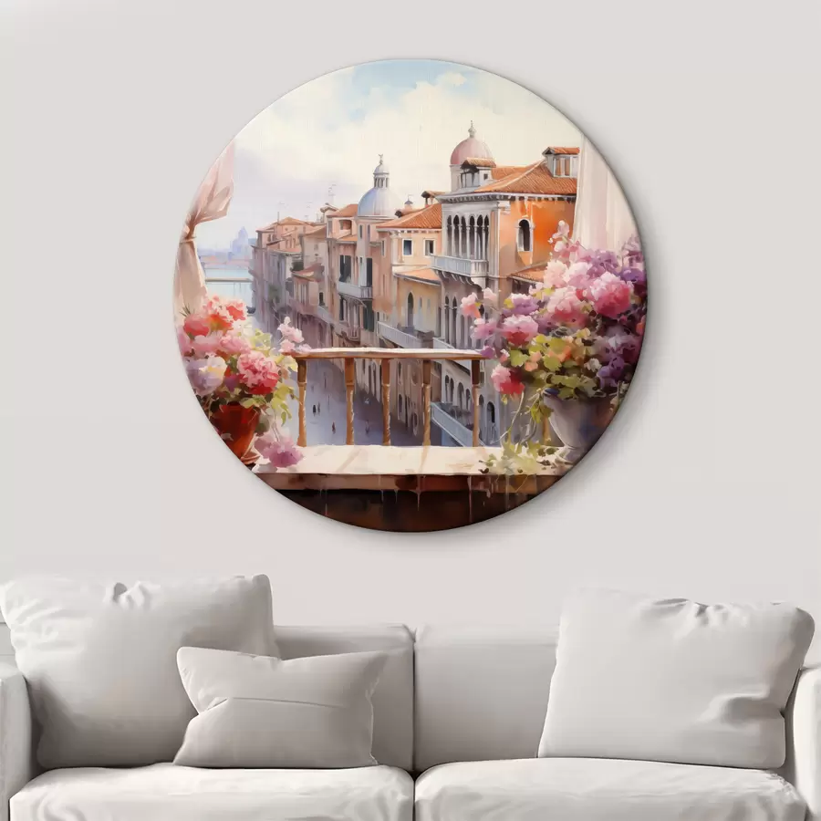 Wandbilder Blumen in Vasen mit Blick auf die Bucht in Venedig Aquarell r40677
