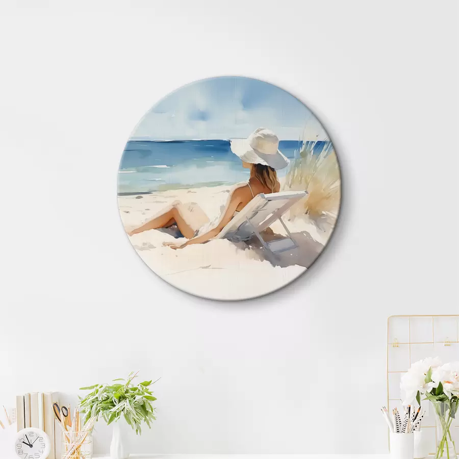 Wandbilder Mädchen entspannt am Strand am Meer Aquarell r40679