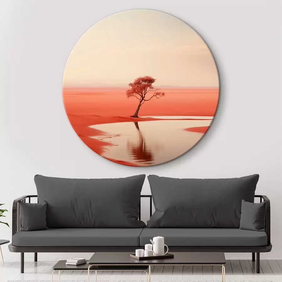 Wandbilder Minimalistische Baumlandschaft am Fluss, rot, grau Farbe r40722