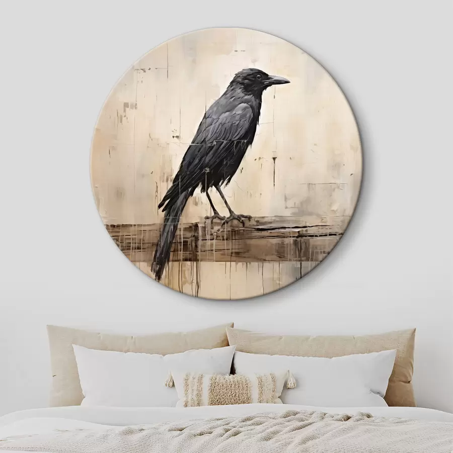 Wandbilder Schwarzer Rabe auf einem Baumstamm sitzend auf einem abstrakten Hintergrund r40808
