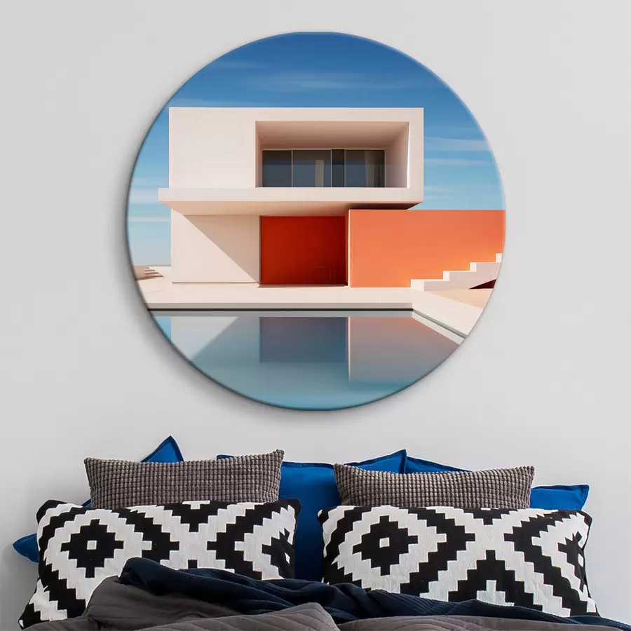 Wandbilder Minimalistische Architekturlandschaft, Haus und Schwimmbad r40811