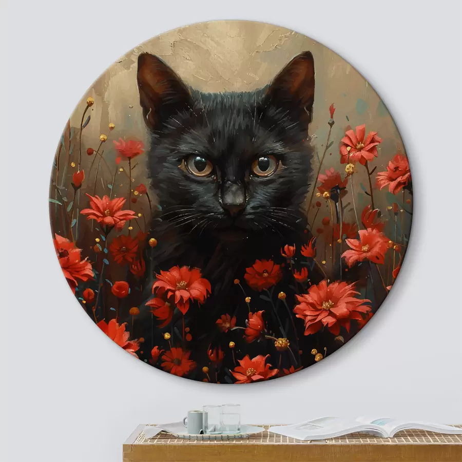 Wandbilder Katze, Blumen, schwarze Katze r40839